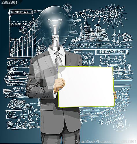 Image of Vector Lamp Head Business Man with Empty Write Board