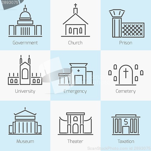 Image of Set of government buildings icons