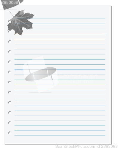 Image of Notebook paper with maple leaf at background