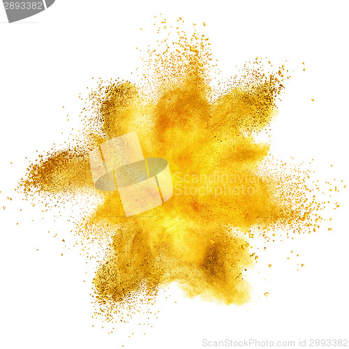 Image of Yellow powder explosion isolated on white