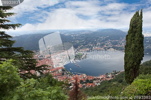 Image of View of Como city on Como lake in Italy