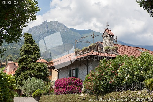 Image of Beautiful house with green garden and flowers in Italy