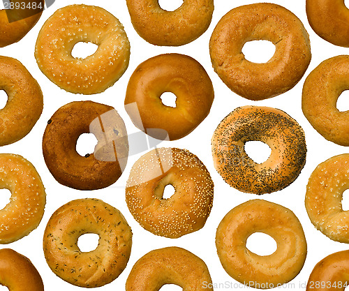 Image of Different types of bagels, seamlessly tileable