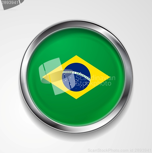 Image of Abstract button with stylish metallic frame. Brazilian flag