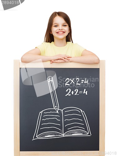 Image of happy little girl with blackboard