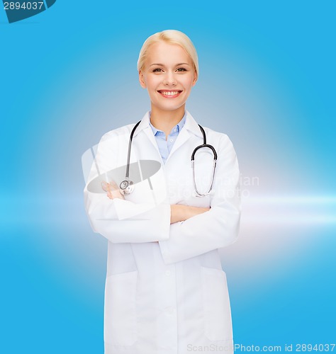 Image of smiling female doctor with stethoscope