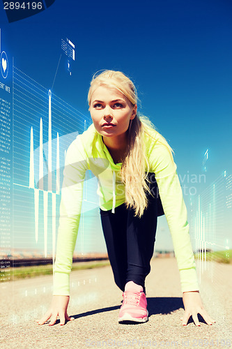 Image of concentrated woman doing running outdoors