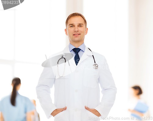 Image of smiling male doctor with stethoscope