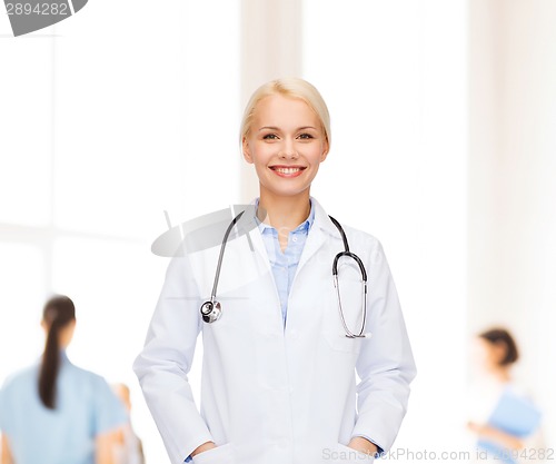 Image of smiling female doctor with stethoscope