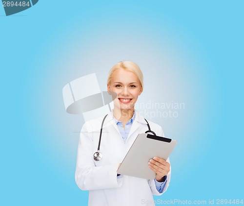 Image of female doctor with stethoscope and tablet pc
