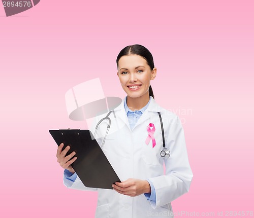 Image of female doctor with stethoscope and clipboard