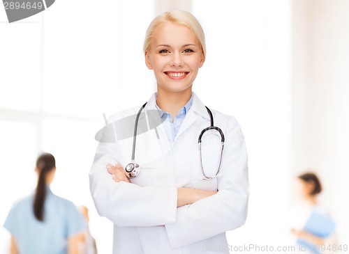 Image of smiling female doctor with stethoscope