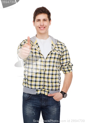 Image of smiling student boy showing thumbs up