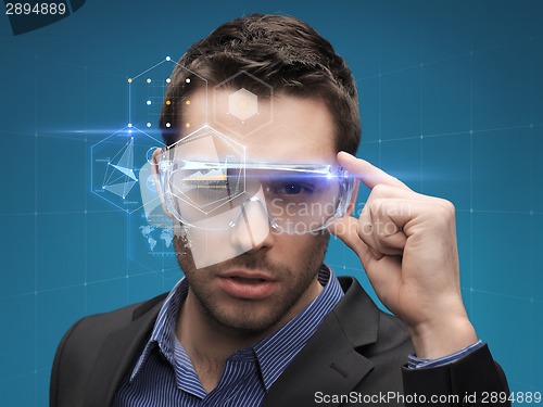 Image of businessman in virtual glasses