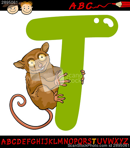 Image of letter t for tarsier cartoon illustration