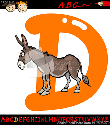 Image of letter d for donkey cartoon illustration