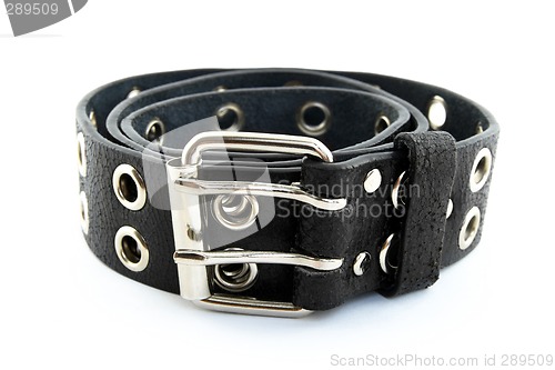 Image of Black studded leather belt with metal buckle