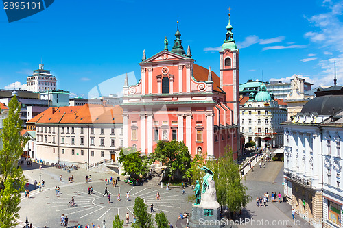 Image of Preseren square, Ljubljana, capital of Slovenia.