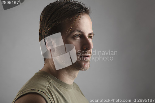 Image of Portrait of an attractive man with green shirt