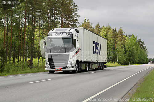Image of White Volvo FH Trailer Truck on the Road