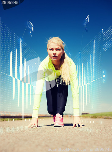 Image of concentrated woman doing running outdoors