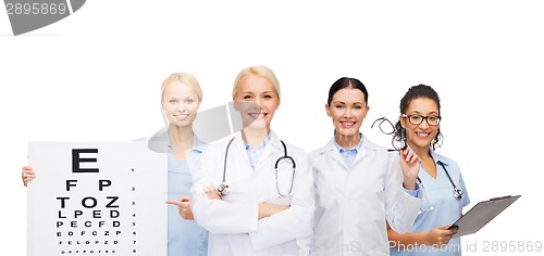 Image of smiling female eye doctors and nurses