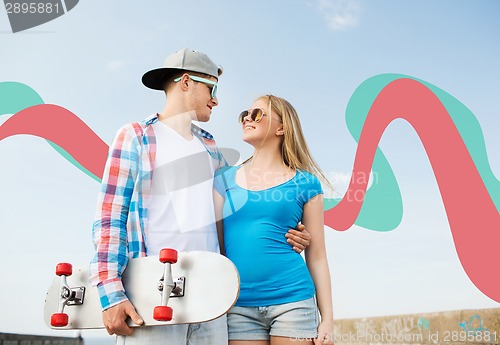 Image of smiling couple having fun outdoors