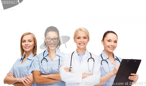 Image of team or group of female doctors and nurses