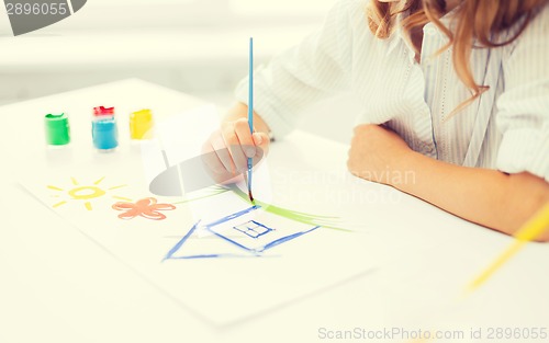 Image of little girl painting picture