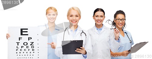 Image of smiling female eye doctors and nurses