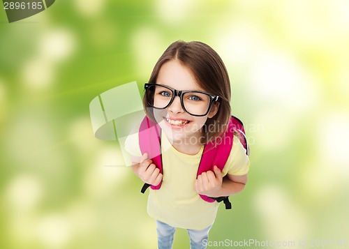 Image of happy smiling teenage girl in eyeglasses with bag