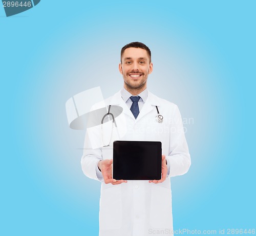 Image of smiling male doctor with tablet pc