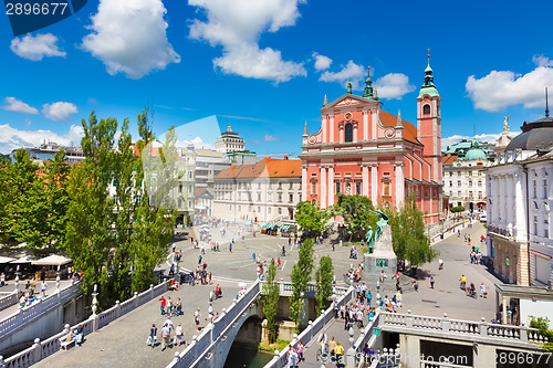 Image of Preseren square, Ljubljana, capital of Slovenia.