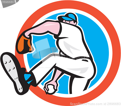 Image of Baseball Pitcher Throwing Ball Circle Cartoon