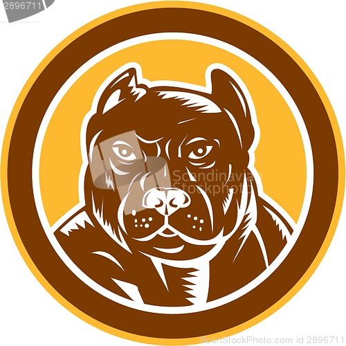 Image of Pitbull Dog Mongrel Head Circle Woodcut