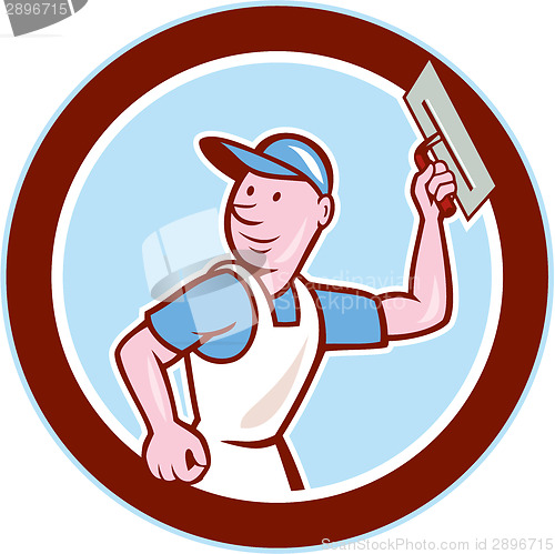 Image of Plasterer Masonry Worker Circle Cartoon