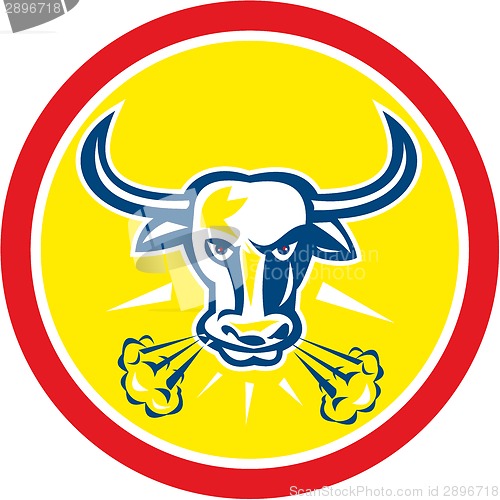 Image of Angry Bull Head Circle Retro