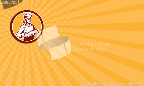 Image of Business card Chef Cook Holding Bread Woodcut Retro