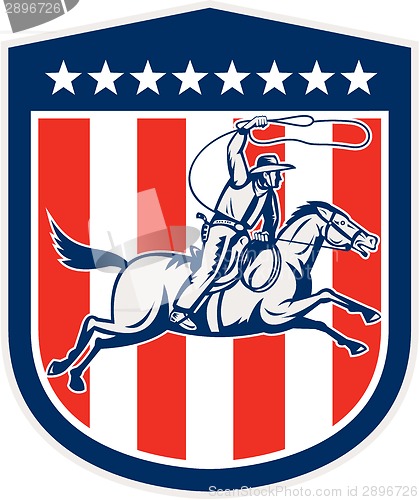 Image of American Rodeo Cowboy Horse Lasso Shield Retro