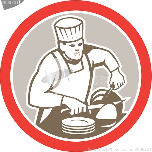 Image of Chef Cook Slicing Meat Circle Retro