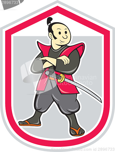 Image of Samurai Warrior Arms Folded Shield Cartoon