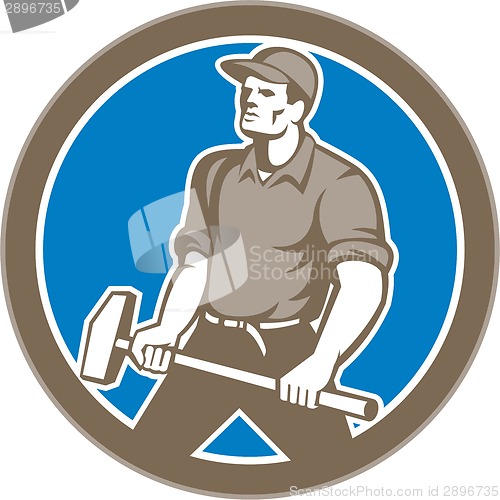 Image of Union Worker With Sledgehammer Circle Retro