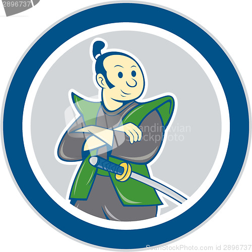 Image of Samurai Warrior Arms Folded Circle Cartoon