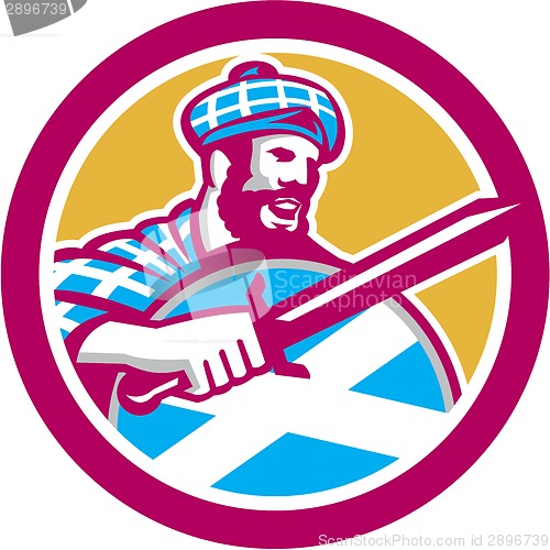 Image of Highlander Scotsman Sword Shield Circle Retro