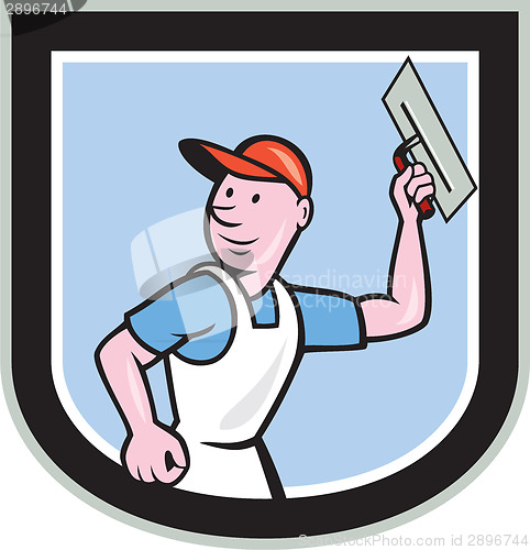 Image of Plasterer Masonry Worker Shield Cartoon