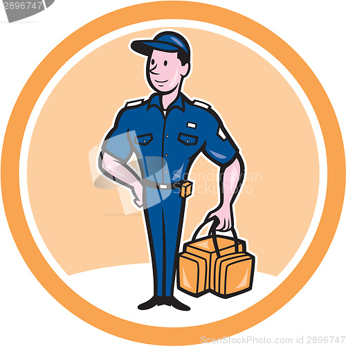 Image of Paramedic Holding Bag Circle Cartoon