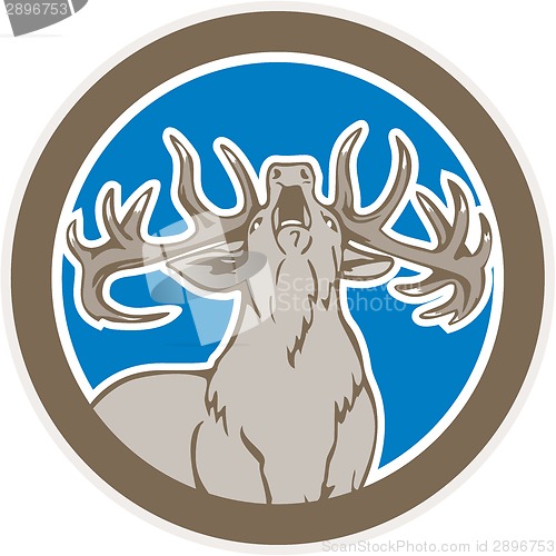 Image of Stag Deer Roaring Circle Retro