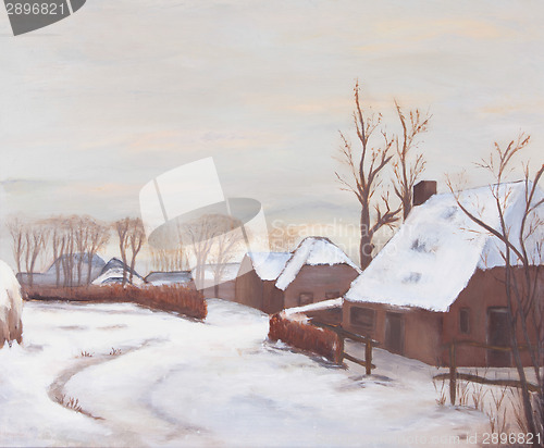 Image of Painting, old farms in a village