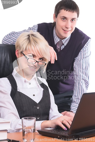 Image of Business people work with laptop