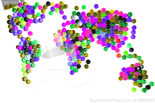 Image of world map from plastic caps
